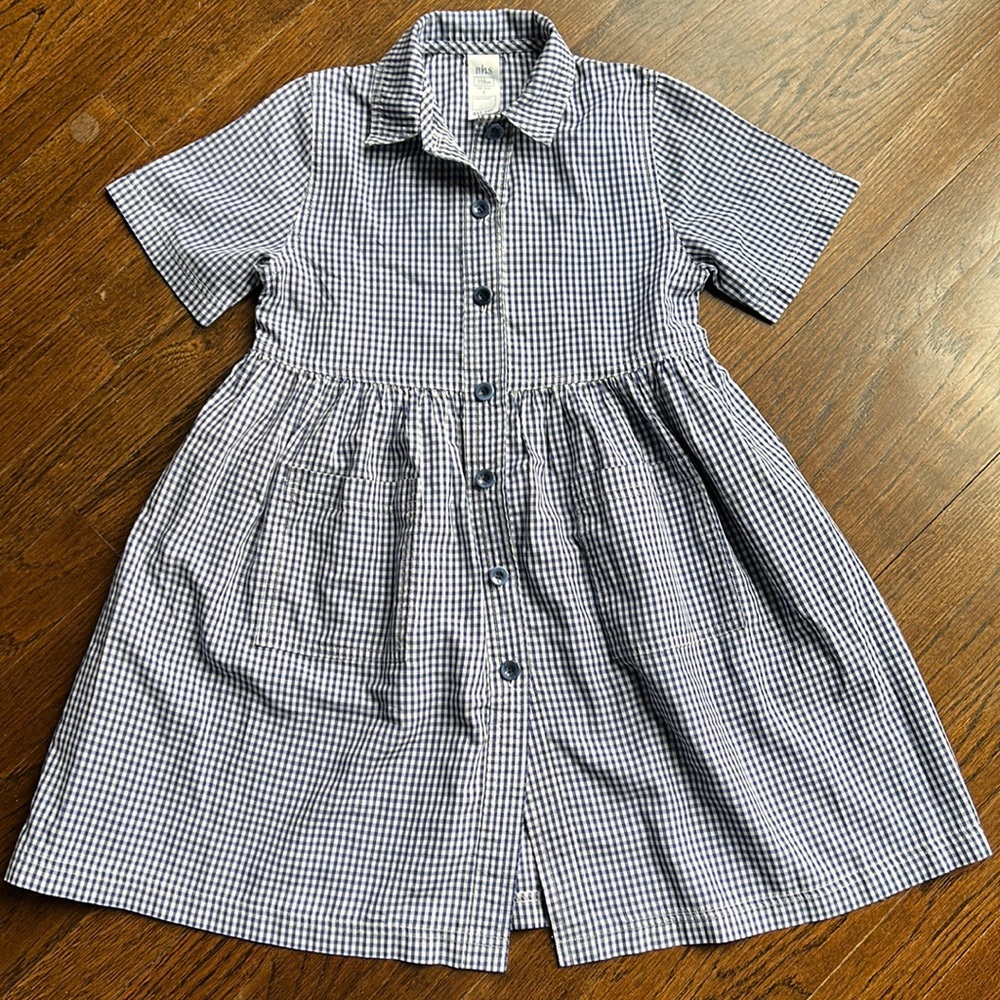 Blue gingham shirt dress